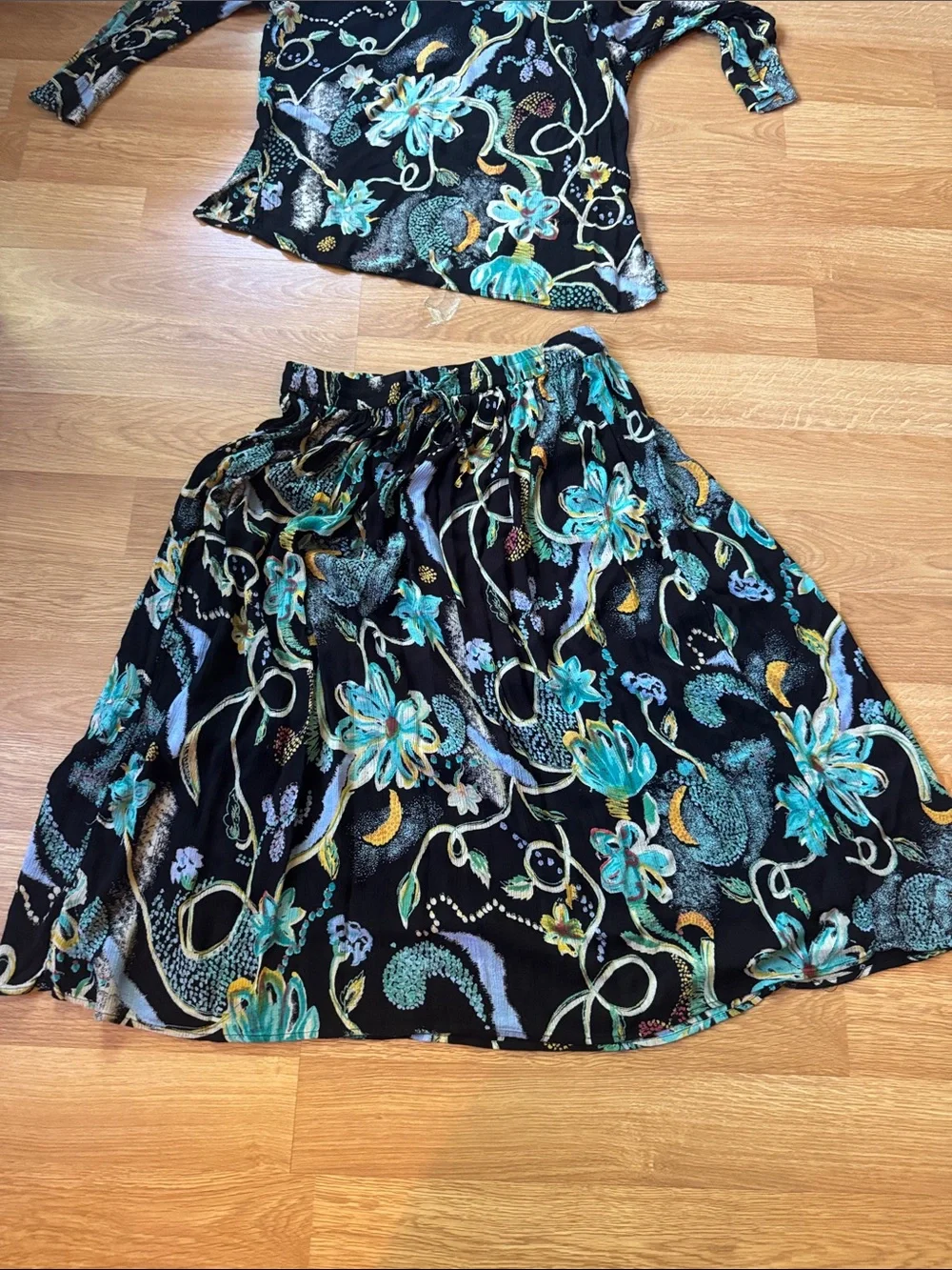90’s Lotus Boho Floral Rayon Crop Top & Maxi Skirt Set Whimsy Romantic witchy